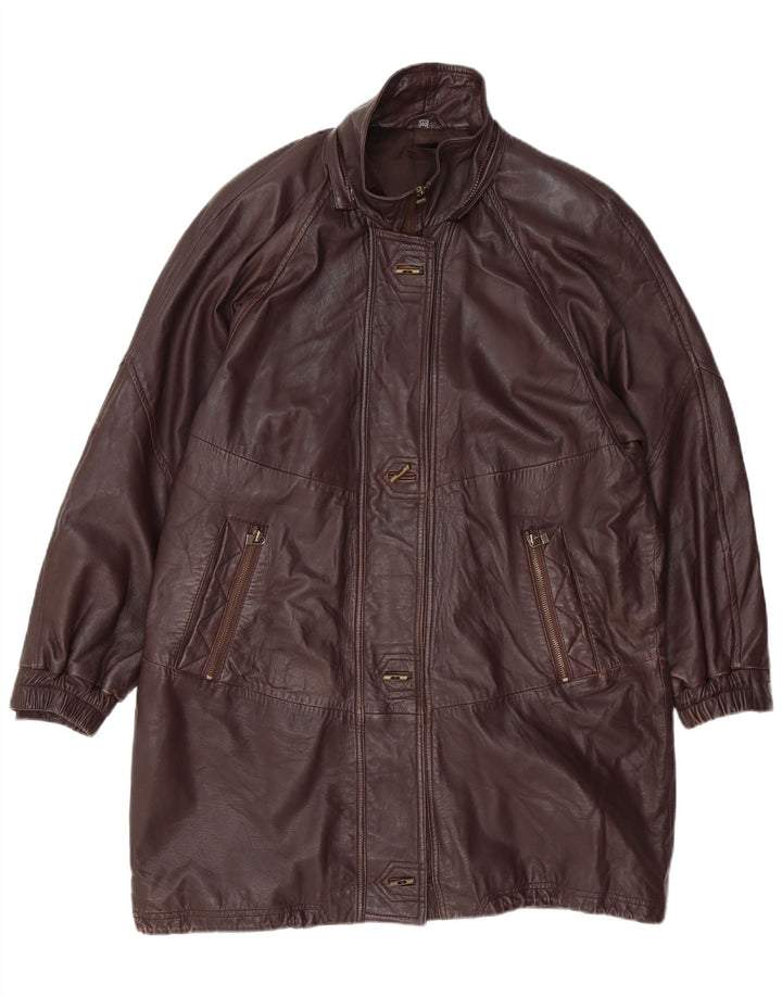 VINTAGE Oversized læderfrakke til kvinder EU 40 medium brunt læder