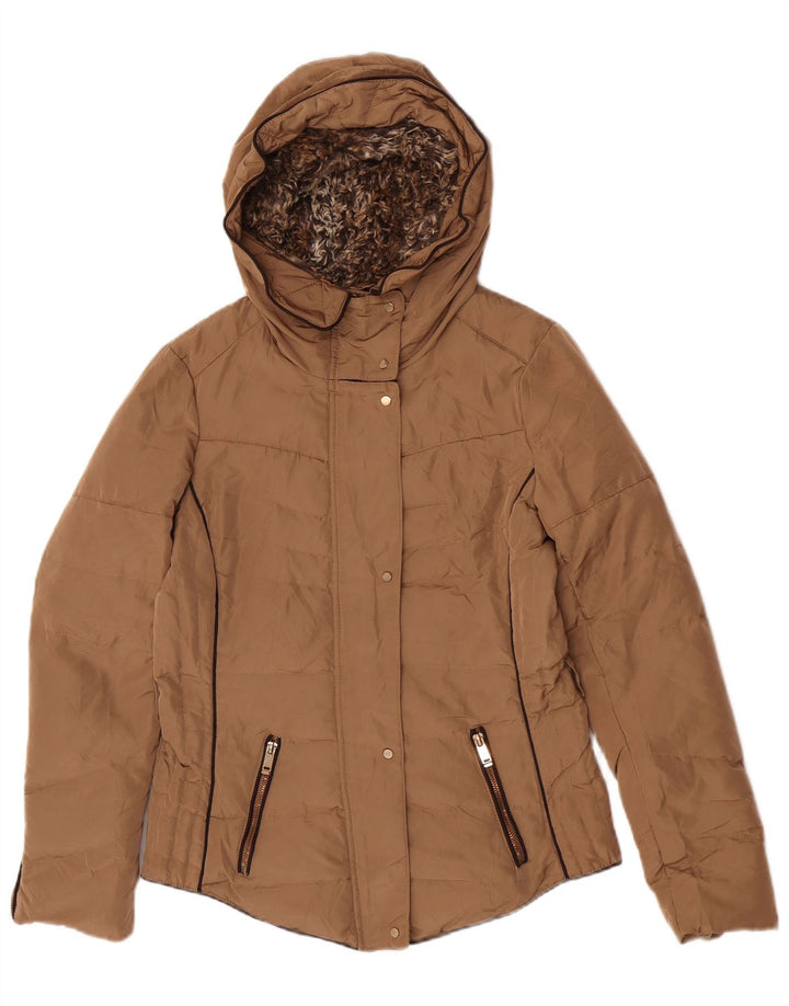 Zara Polstret hættejakke til kvinder UK 14 Medium Beige Polyester