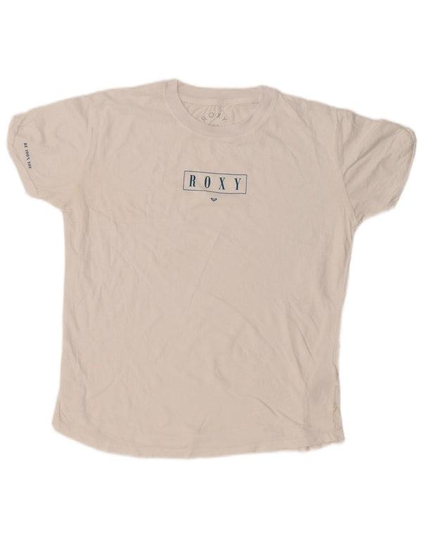 Roxy Dame Grafisk T-Shirt Top UK 16 Stor Hvid Bomuld