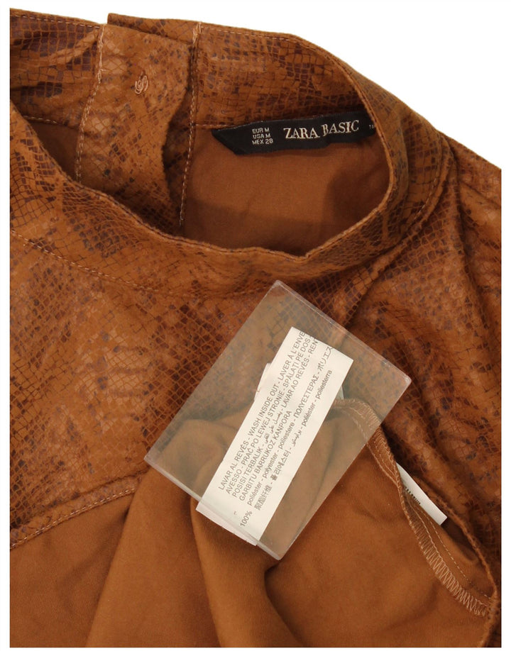 Zara Damebluse Top UK 14 Medium Brown Animal Print Polyester