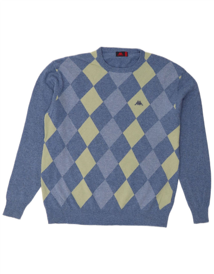 Kappa Herre Crew Neck Jumper Sweater 2XL Blå Argyle/Diamond Wool
