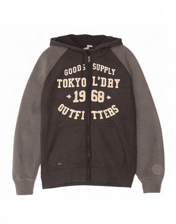 Superdry Herre grafisk hættetrøje med lynlås Stor grå Colourblock Bomuld