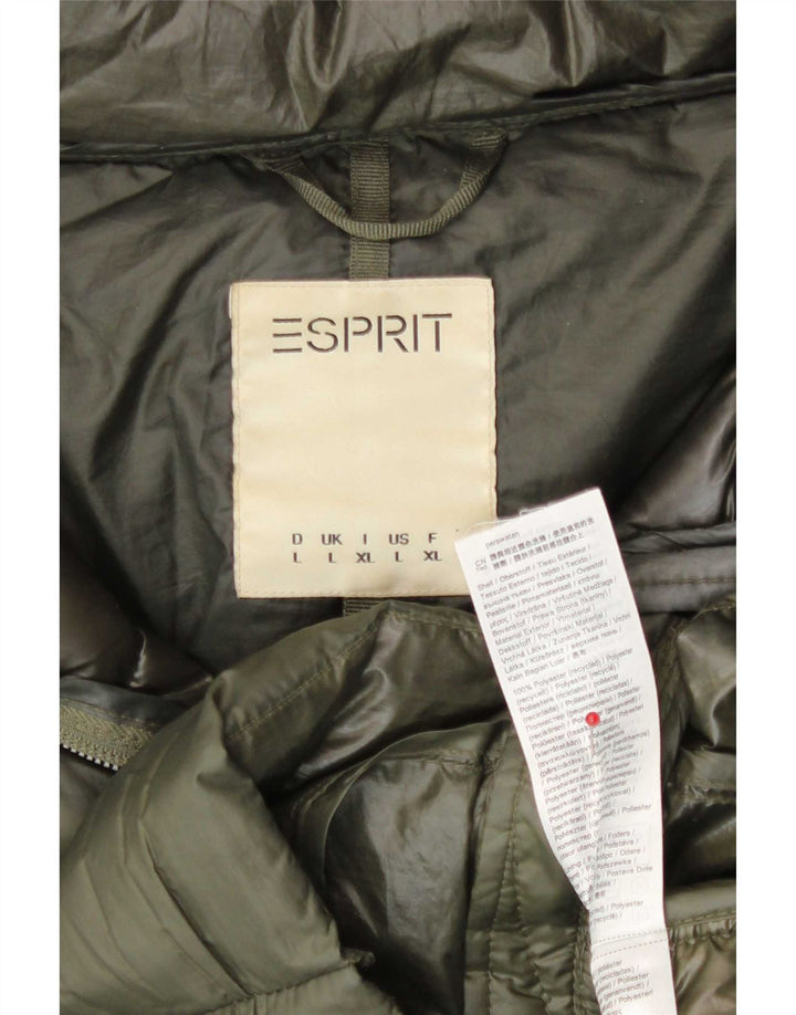 Esprit Dame Hætte Polstret Jakke UK 16 Large Khaki