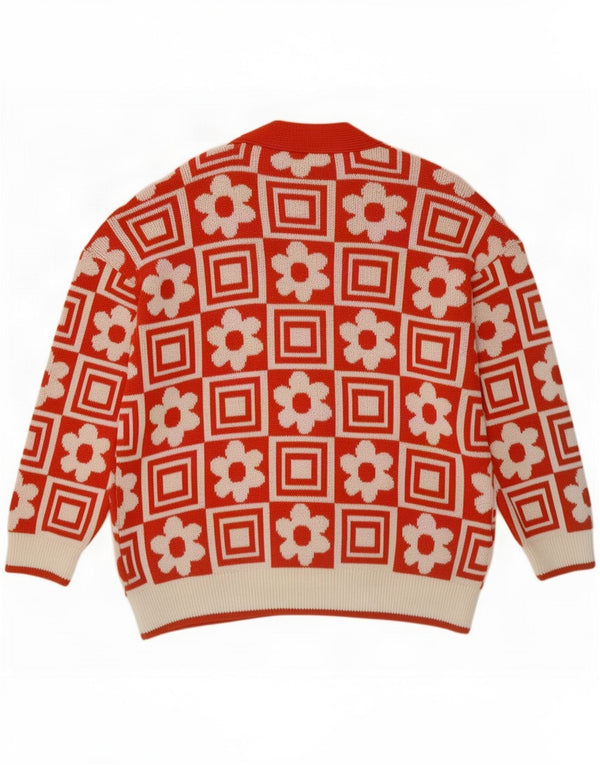 Zara Womens Oversized Cardigan Sweater UK 16 Large Red Floral Acryl