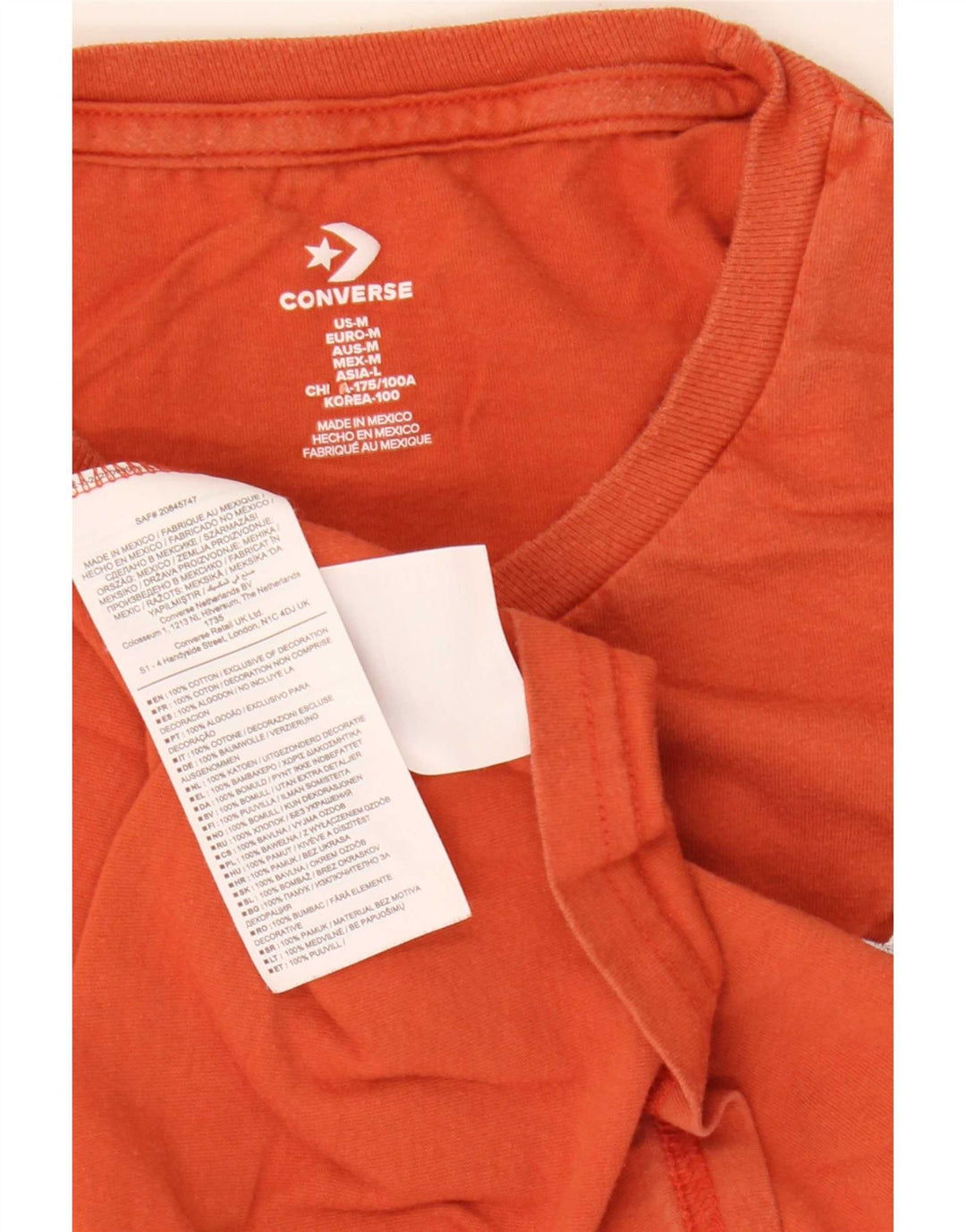 Converse Herre T-Shirt Top Medium Orange Bomuld
