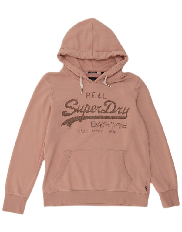 Superdry Womens Graphic Classic Fit Hoodie Jumper UK 16 Large Pink Bomuld