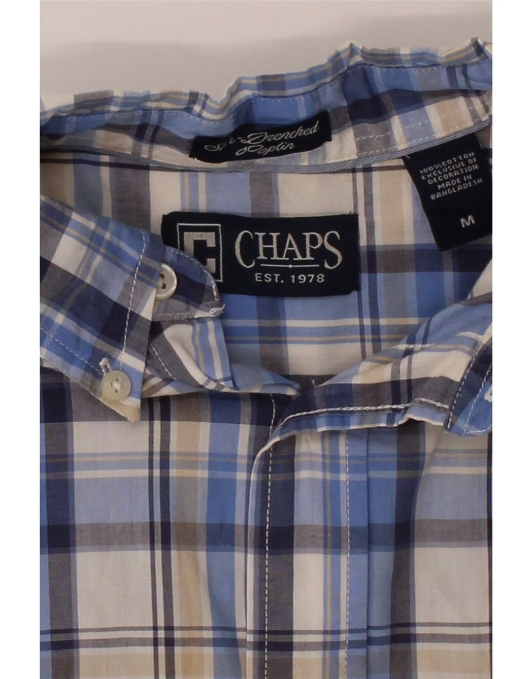 CHAPS Mens Short Sleeve Shirt Medium Blue Check Cotton Vintage Chaps and Second-Hand Chaps from Messina Hembry 
