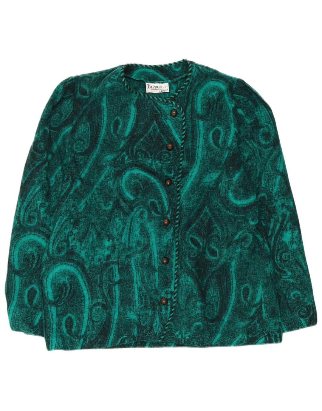Parah Dame 6 Button Blazer Jacket IT 44 Medium Green Paisley Wool