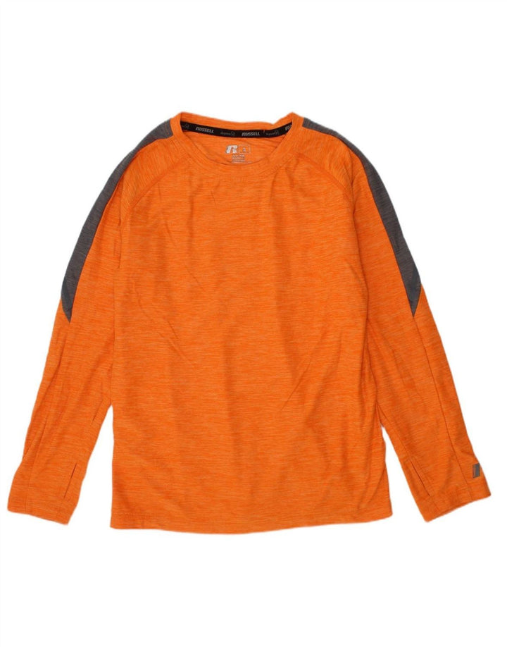RUSSELL ATHLETIC Boys Dri-Power Top Long Sleeve 7-8 Years Medium Orange