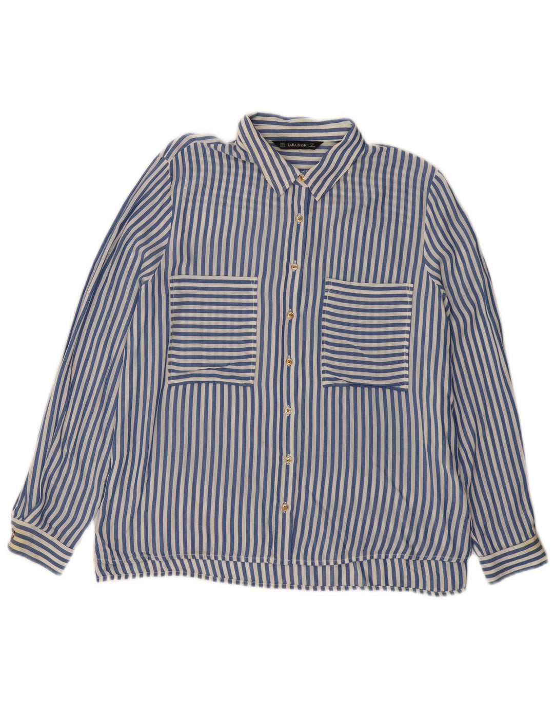 Zara Dameskjorte UK 14 Medium Blue Pinstripe Viscose