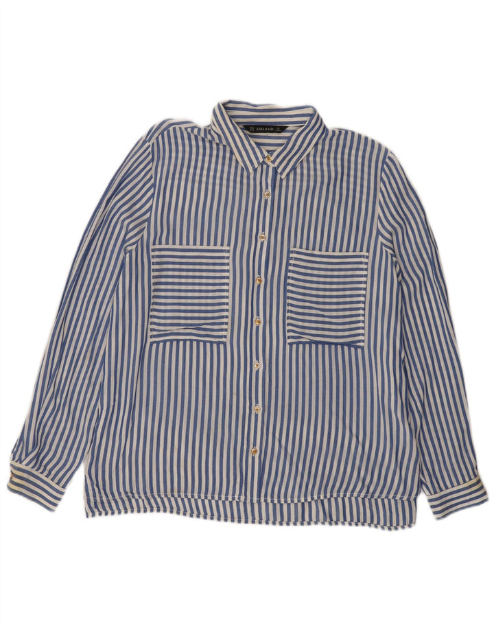 Zara Dameskjorte UK 14 Medium Blue Pinstripe Viscose