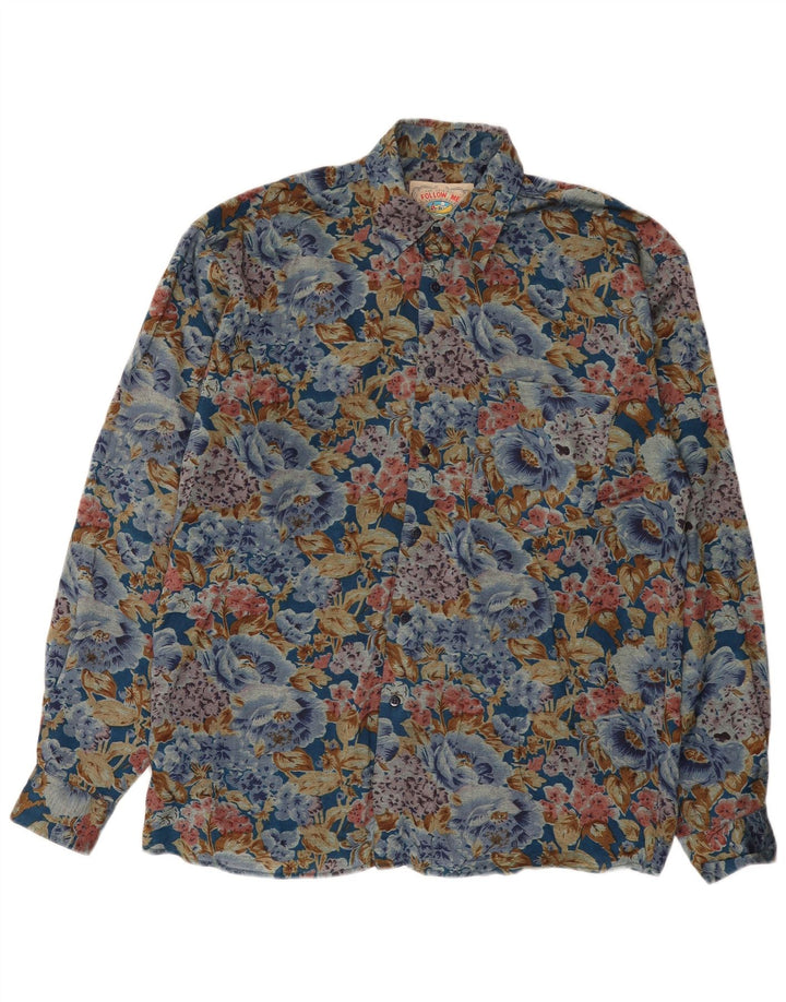 Vintage herre løs pasform skjorte lille flerfarvet blomsterviscose