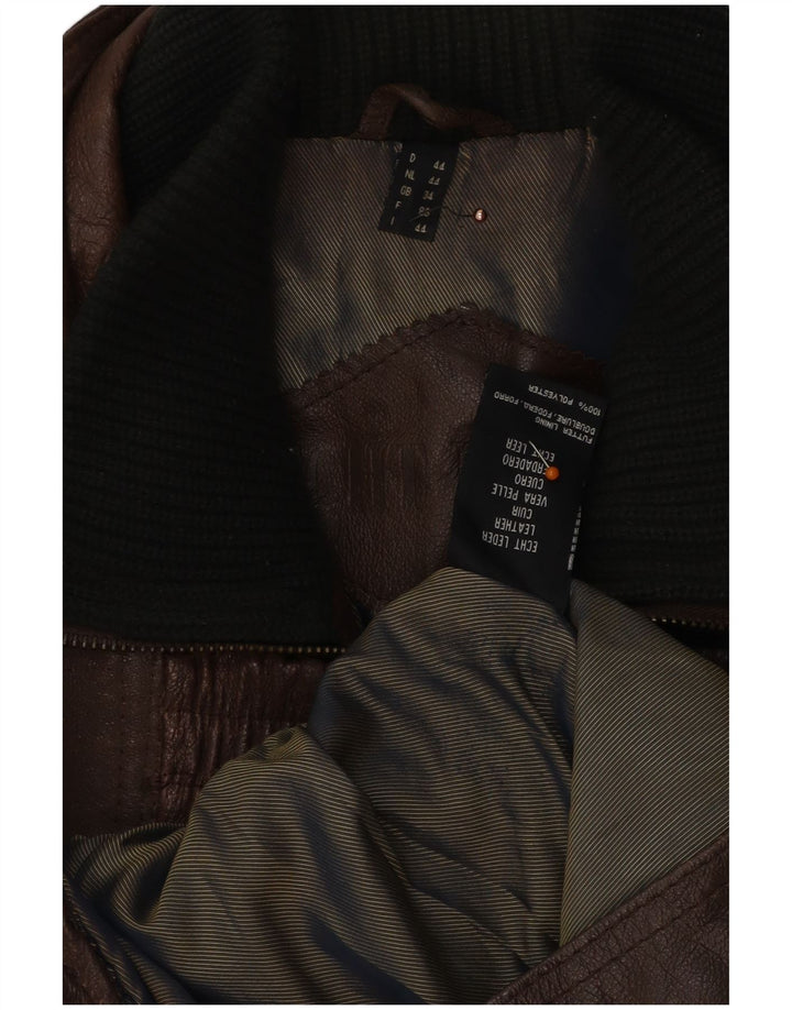 VINTAGE Herre Loose Fit Læderjakke UK 34 XS Brunt Læder