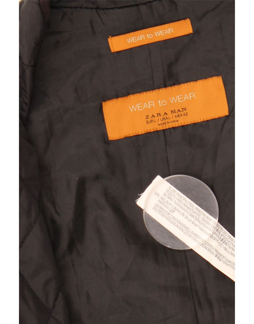 ZARA Herre Quiltet Gilet UK 40 Stor sort nylon