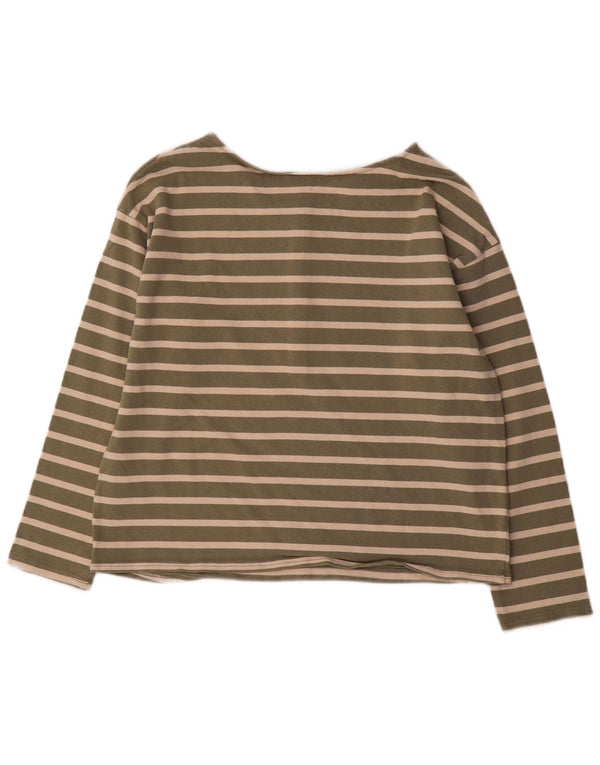 Joules Dame Top Langærmet UK 14 Stor Khaki Stribet Bomuld