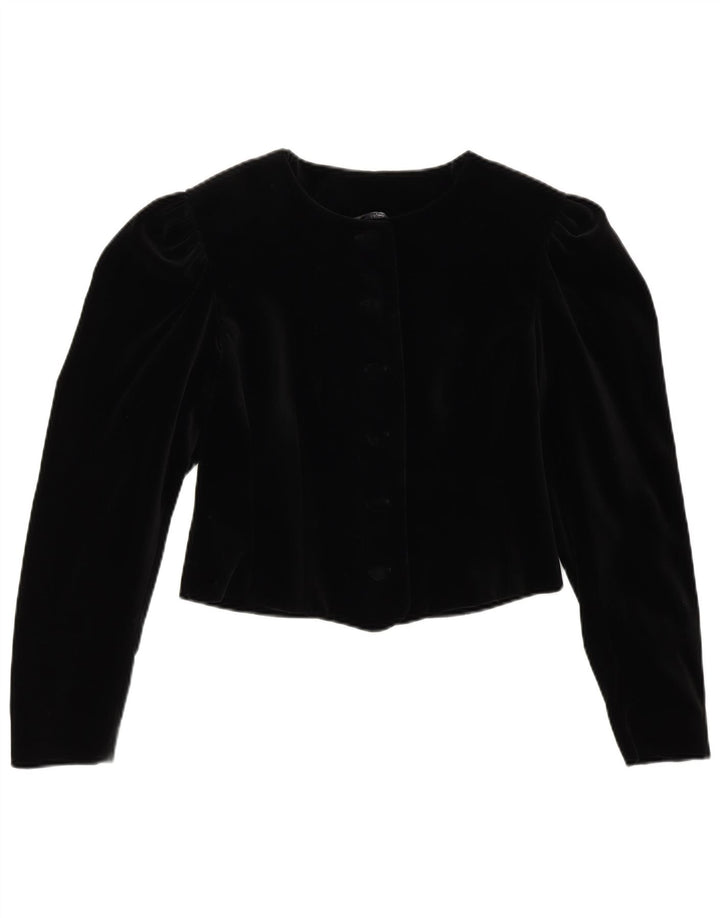 LAURA ASHLEY Womens Velvet 6 Button Bolero Jacket UK 10 Small Black Bomuld