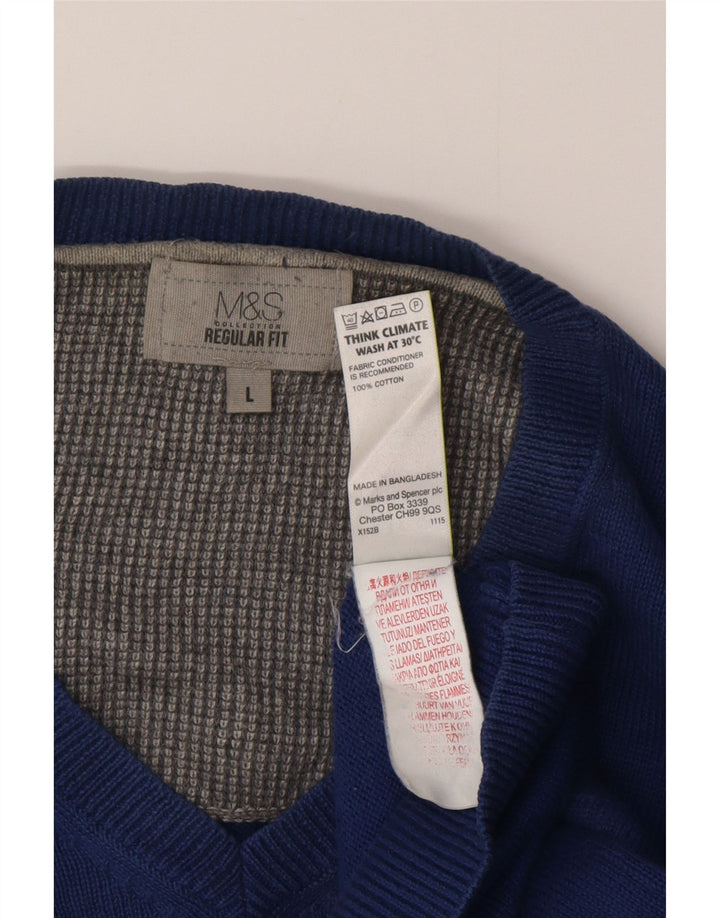 Marks & Spencer Herre Regular Fit V-hals sweater Stor blå bomuld