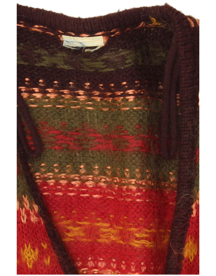 VINTAGE Dame Cardigan Sweater UK 14 Stor Flerfarvet Stribet