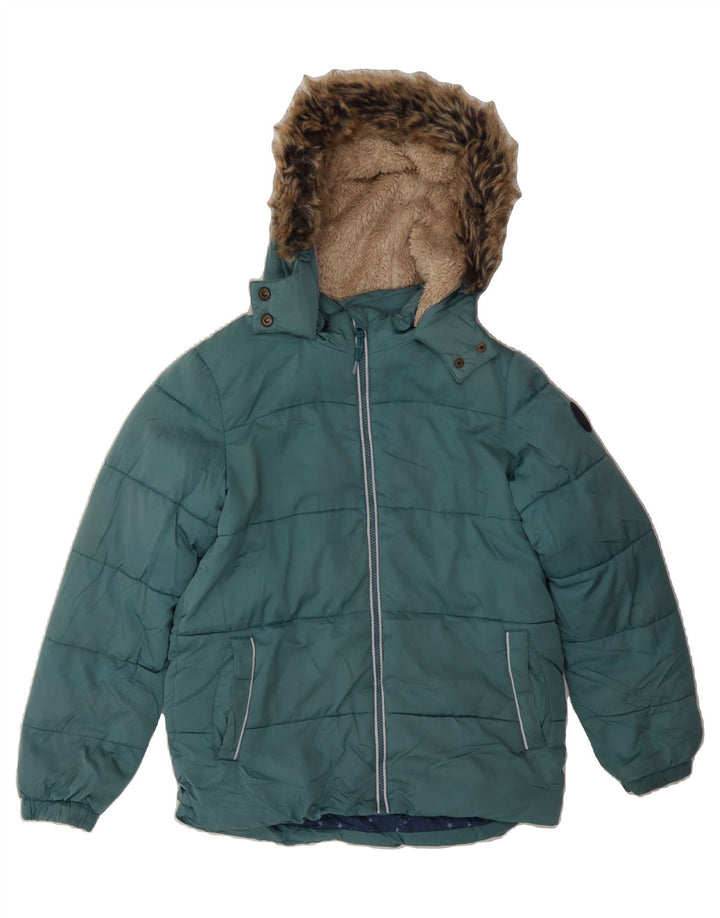 FAT FACE Girls Hooded Padded Jacket 12-13 Years Blue Polyester Vintage Fat Face and Second-Hand Fat Face from Messina Hembry 