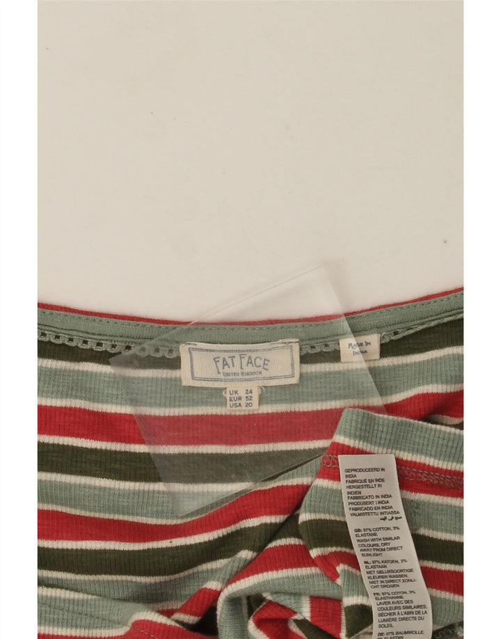 Fat Face Dame Crop Shirt Bluse UK 24 4XL Grøn Stribet Bomuld