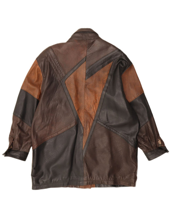 Maddox Womens Oversized Læderfrakke EU 42 Large Brown Colourblock Læder