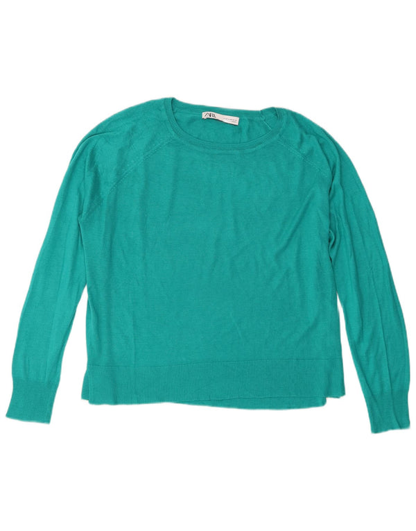Zara Womens Boat Neck Jumper Sweater UK 14 Medium Turquoise Viscose