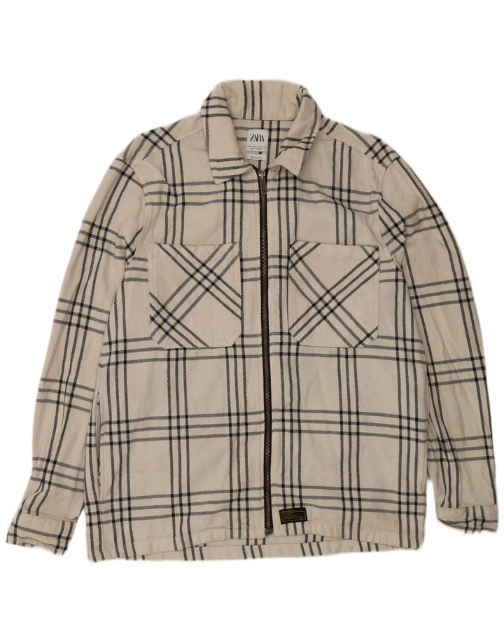 Zara Herre Overshirt Relaxed Fit Flanellskjorte Stor hvid ternet bomuld