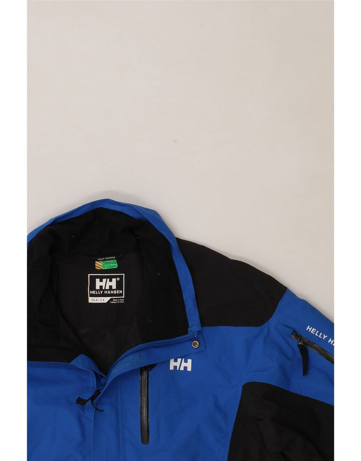 HELLY HANSEN Boys Rain Jacket 13-14 Years Blue Colourblock Polyamide Vintage Helly Hansen and Second-Hand Helly Hansen from Messina Hembry 