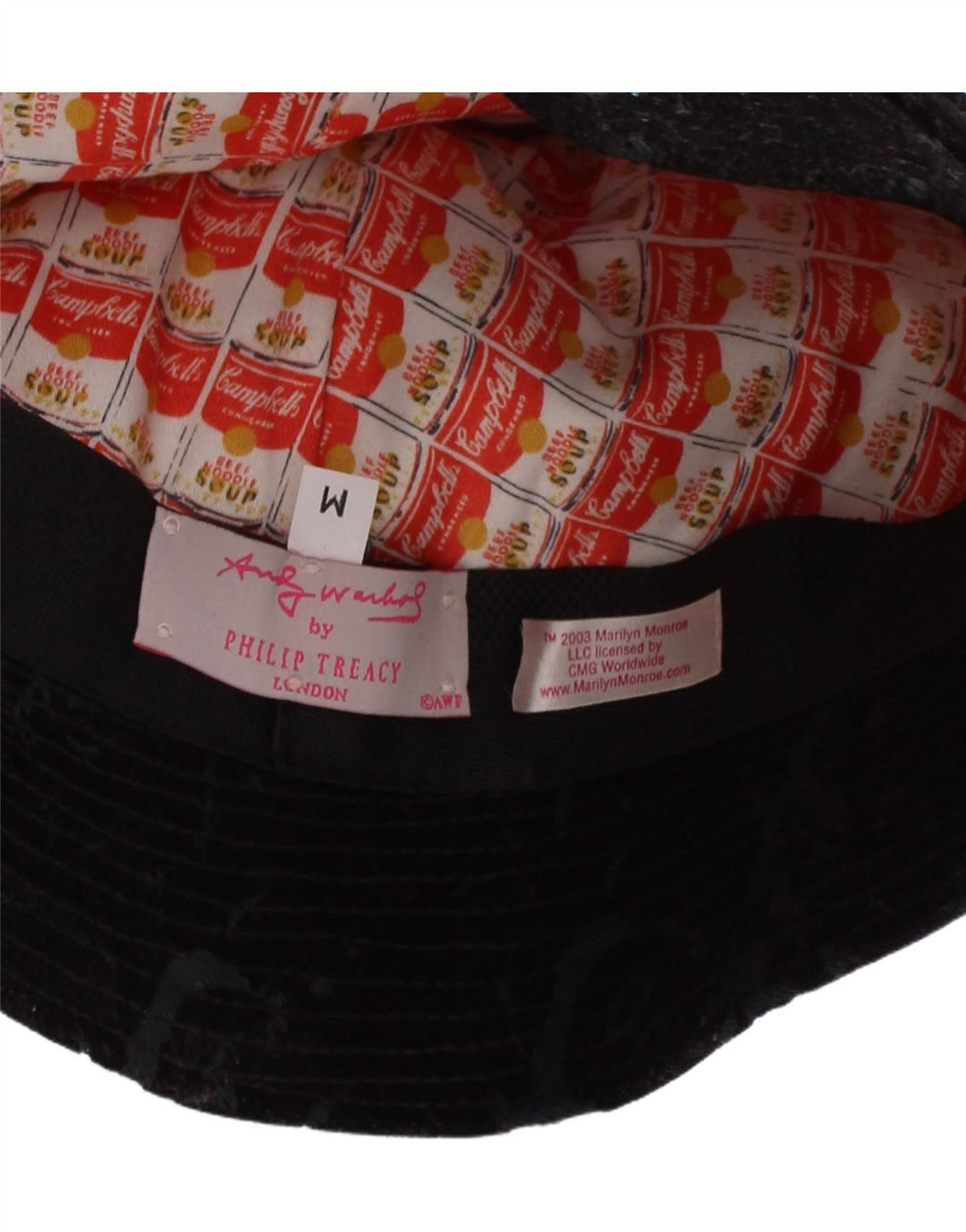 ANDY WARHOL & PHILIP TREACY Womens Graphic Bucket Hat Medium Black Art