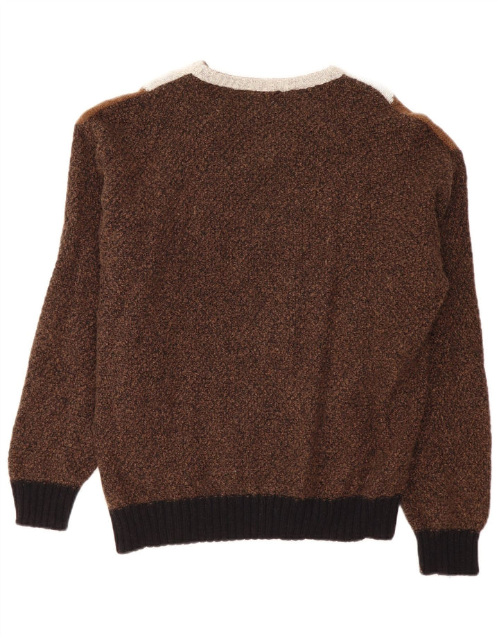 VINTAGE Herre V-hals sweater Stor Brun Colourblock