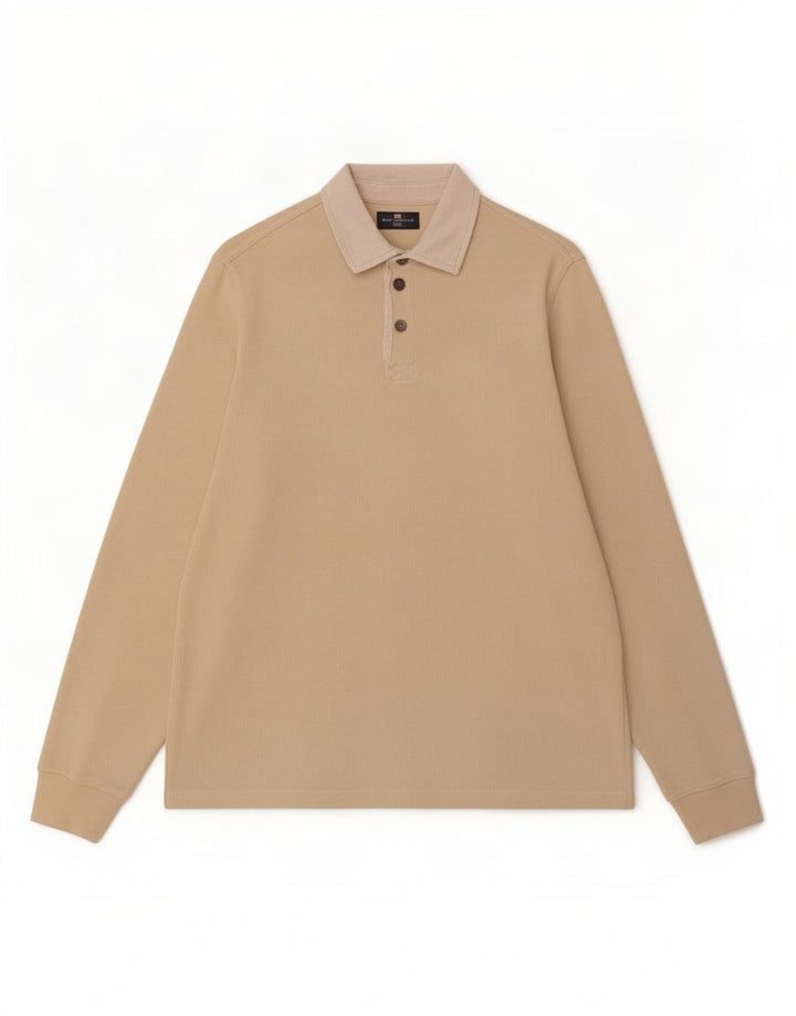 Marks & Spencer Langærmet poloshirt til mænd mellembeige bomuld