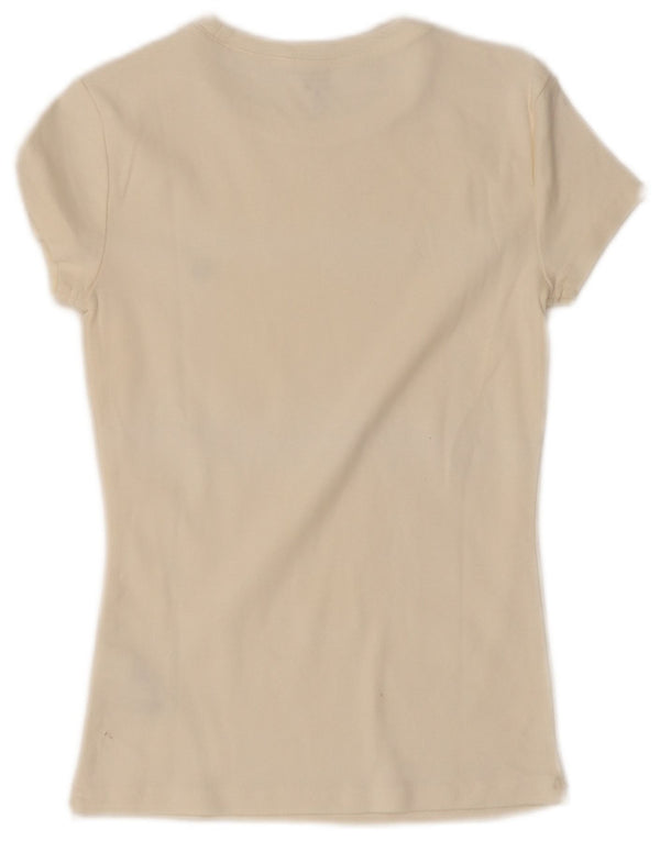 Tommy Hilfiger Womens T-Shirt Top UK 8 Small Off White Cotton