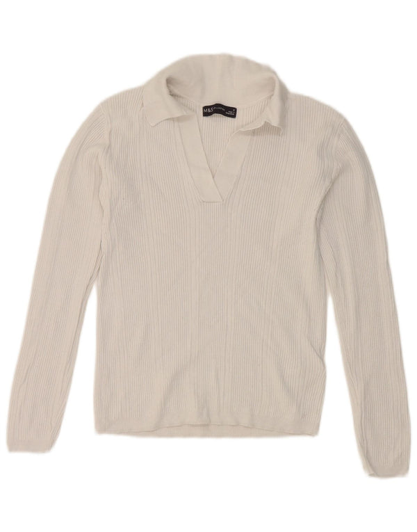 Marks & Spencer Dame Crop Langærmet Polo Shirt UK 8 Small White