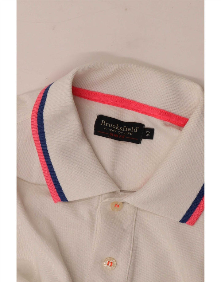 Brooksfield Herre Slim Fit Polo Shirt IT 50 Medium White Colourblock