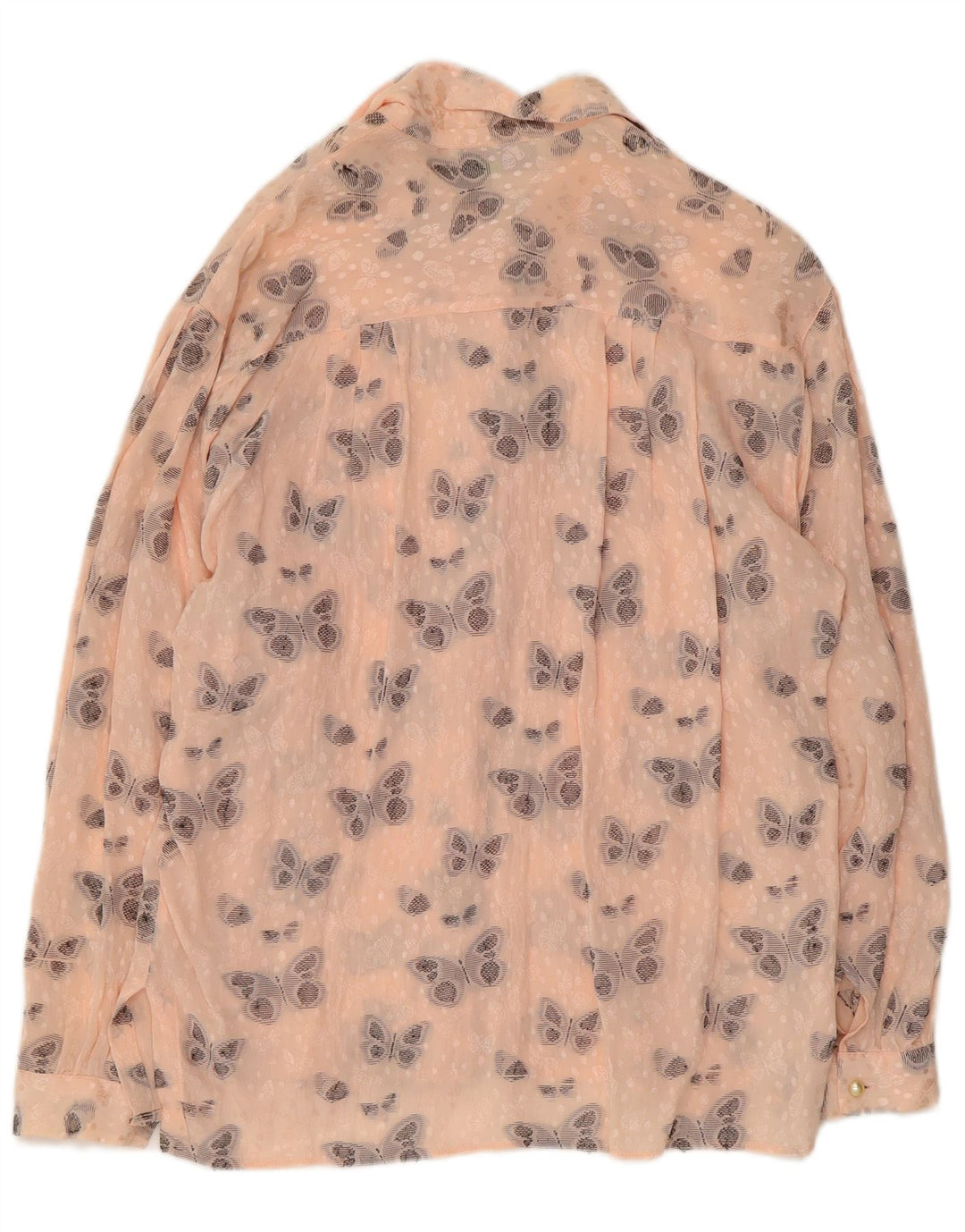 VINTAGE Grafisk skjortebluse til kvinder UK 16 Stor Pink Silke Butterfly