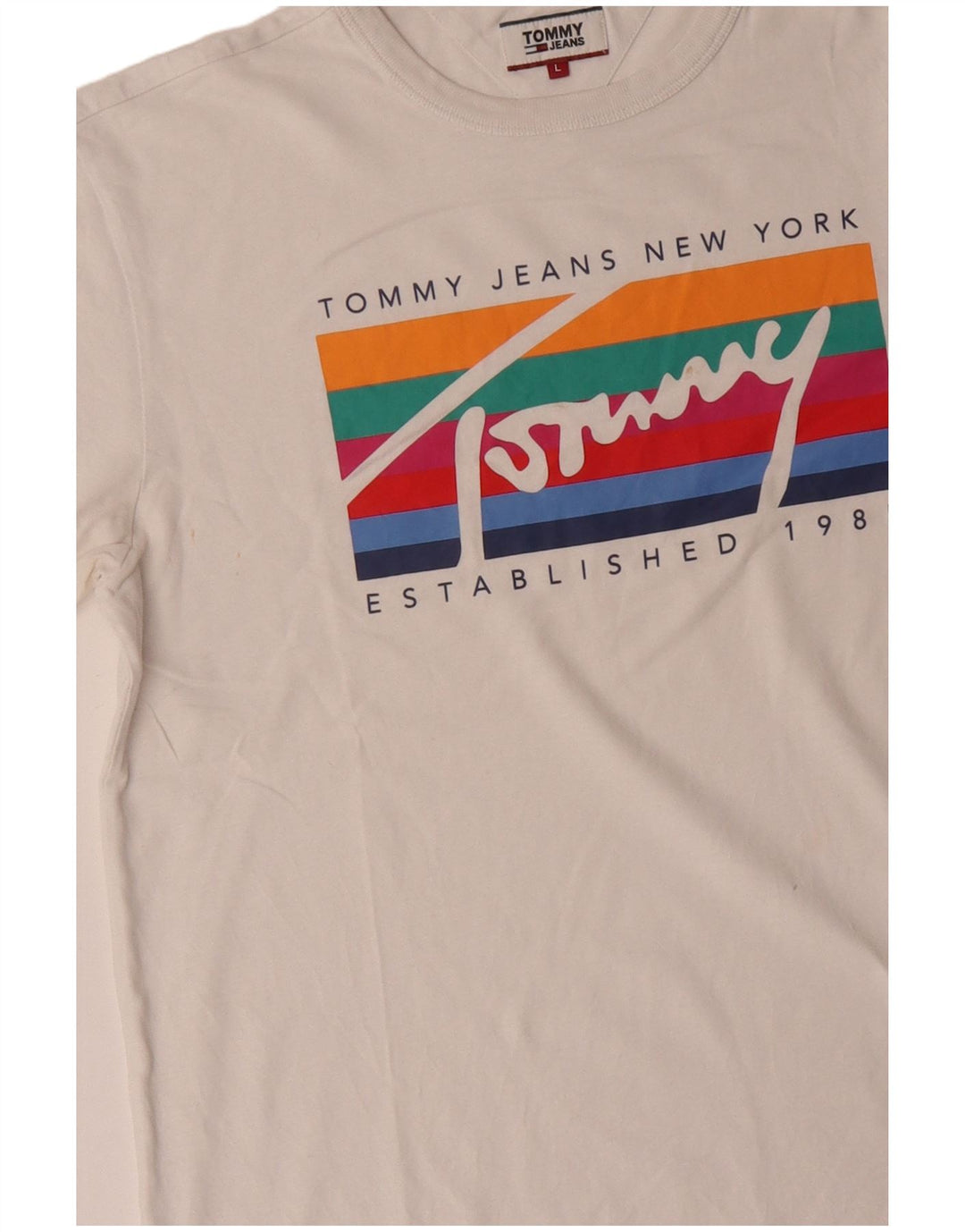 Tommy Hilfiger Herre Regular Fit Grafisk T-Shirt Top Stor Hvid Bomuld