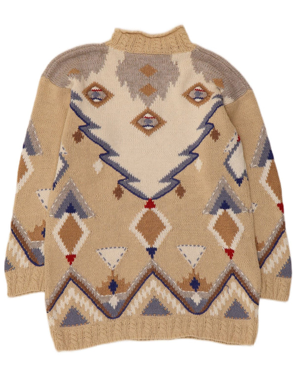Vintage Dame Turtle Neck Jumper Sweater UK 10/12 Small Beige Geometric