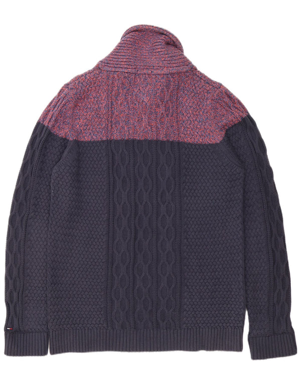 Tommy Hilfiger Herre Shawl Neck Jumper Sweater 2XL Navy Blue Colourblock