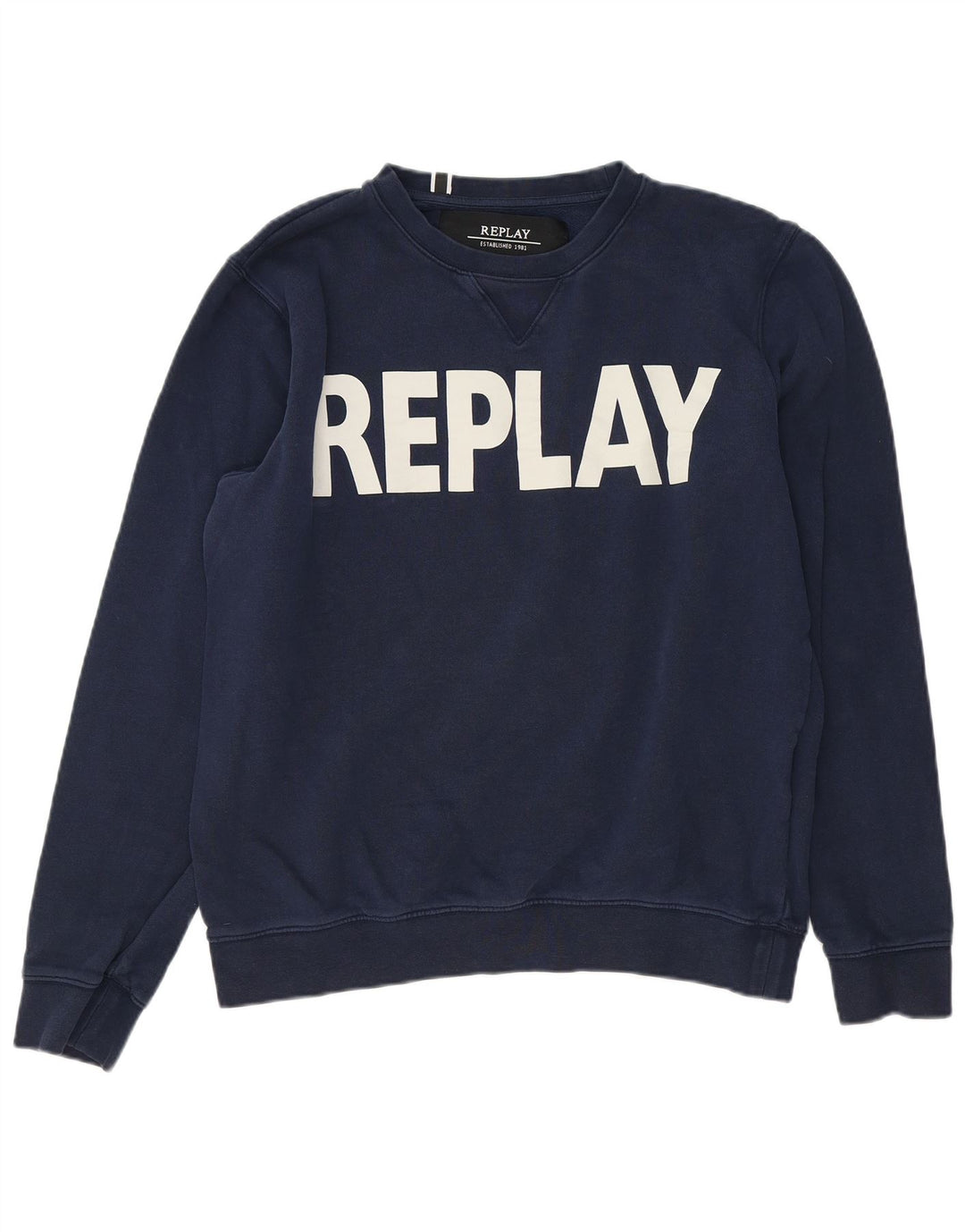 Replay Herre Grafisk Sweatshirt Jumper Stor Marineblå Bomuld