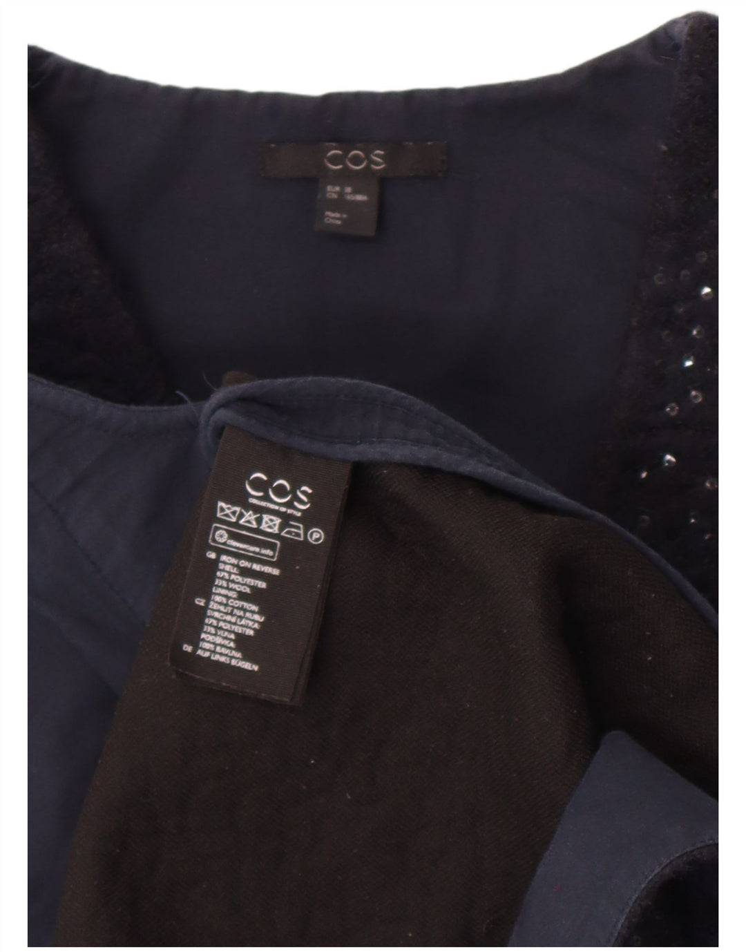 Cos Dame Ærmeløs Paillet Shift Dress EU 38 Medium Navy Blue Polyester