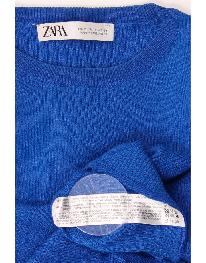 ZARA Womens Crop Top Long Sleeve UK 12 Medium Blue Viscose Vintage Zara and Second-Hand Zara from Messina Hembry 