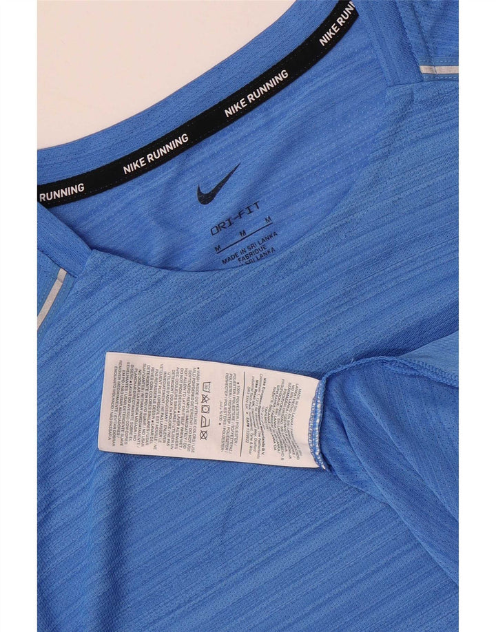 Nike herre Dri Fit T-shirt top mellemblå stribet polyester