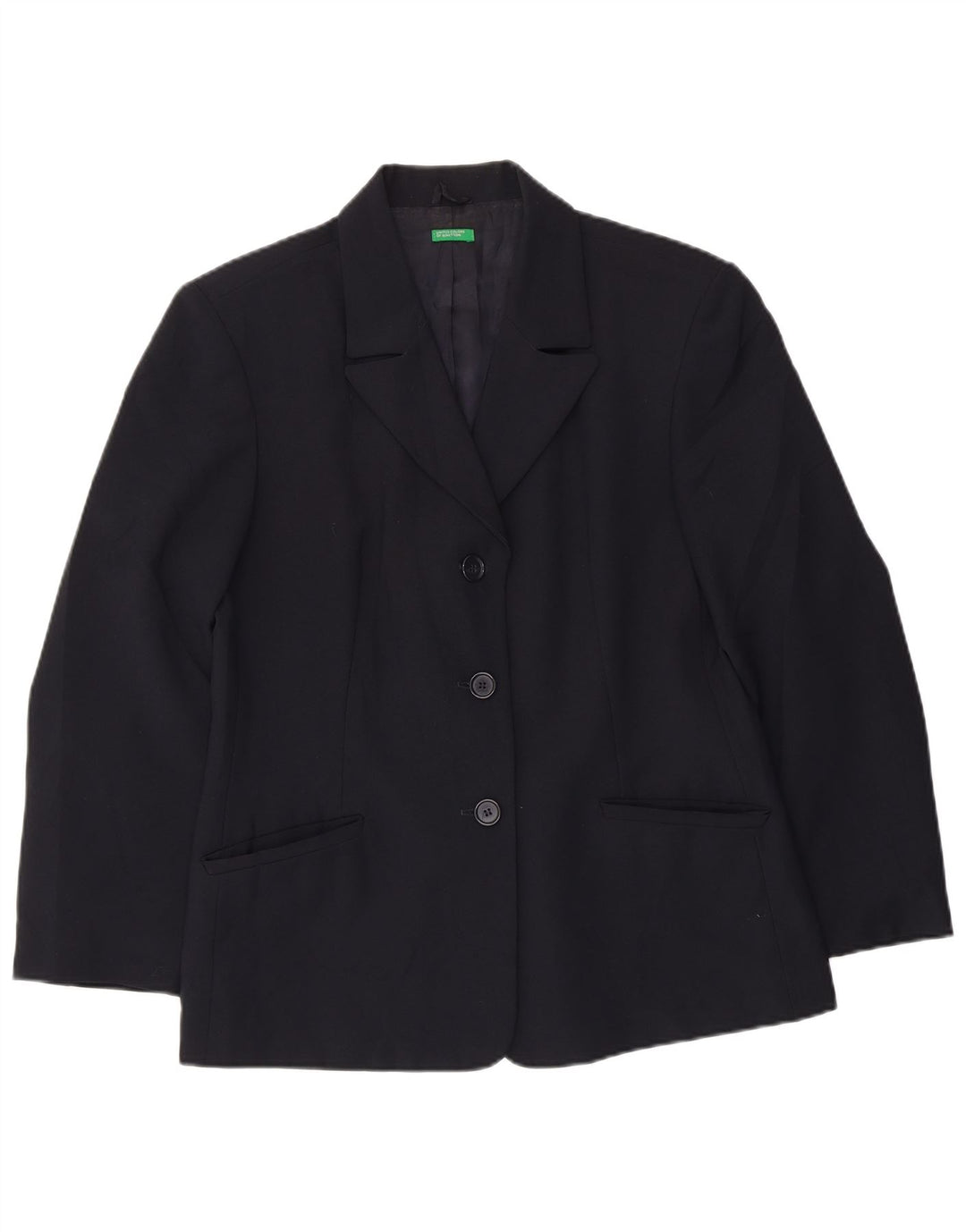 Benetton Dame 3 Button Blazer Jacket IT 46 Large Navy Blue Polyester
