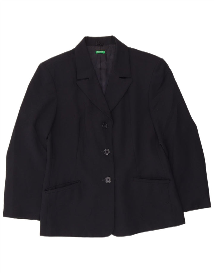 Benetton Dame 3 Button Blazer Jacket IT 46 Large Navy Blue Polyester