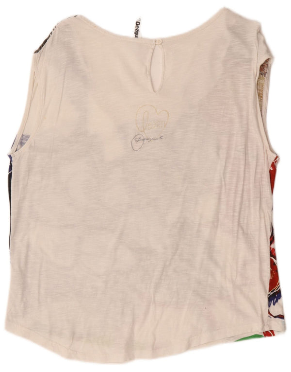 Desigual Kvinders Grafisk Vest Top UK 18 XL Hvid Blomsterbomuld