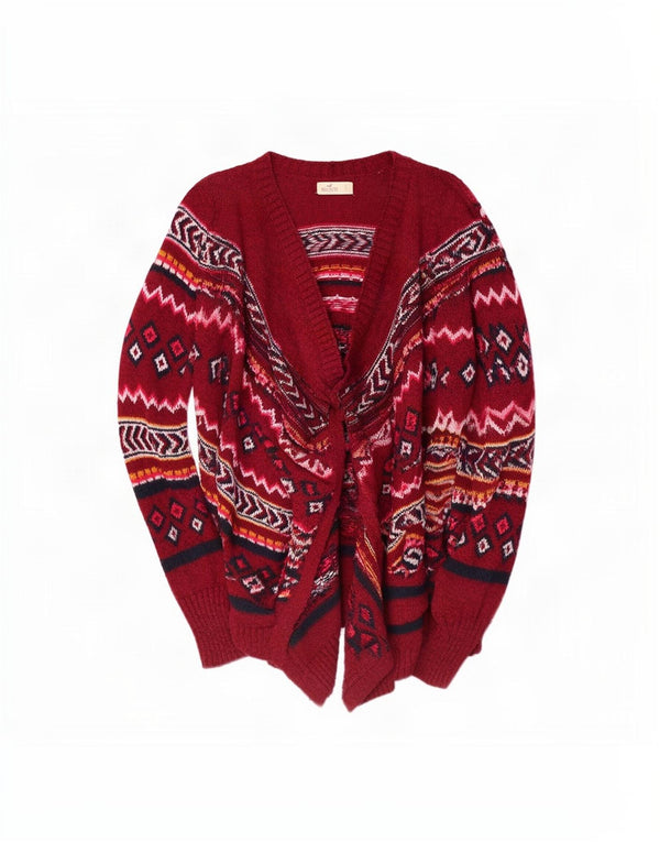 Hollister Womens Open Cardigan Sweater UK 10 Lille rød geometrisk bomuld