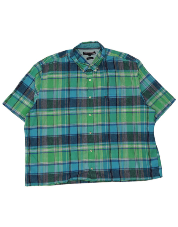 Tommy Hilfiger Mens Short Sleeve Shirt 2XL Green Check Cotton