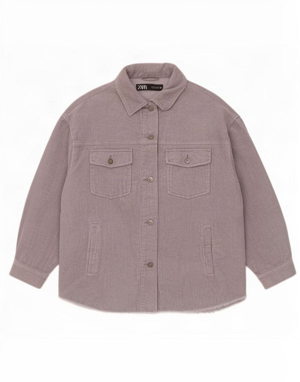 Zara Dame Oversized Corduroy Jacket UK 16 Large Grå Bomuld