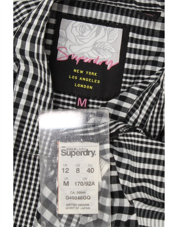 Superdry Womens Longline grafisk skjorte UK 12 Medium Black Ternet Bomuld