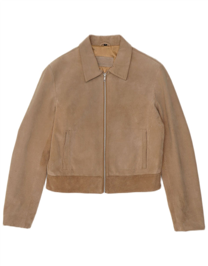 I Extenso Dame Crop Ruskindsjakke UK 18 XL Beige Læder